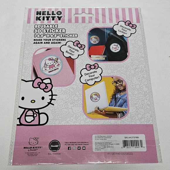 New Set 2 Sanrio Hello Kitty Reusable 3D Puffy Sticker Rainbow Dots 6.5" - Picture 5 of 5